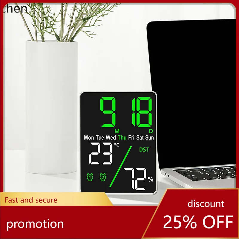 Zml new digital alarm clock - large screen,  multifunctional electronic clock with simple setup, temperature & humidity display