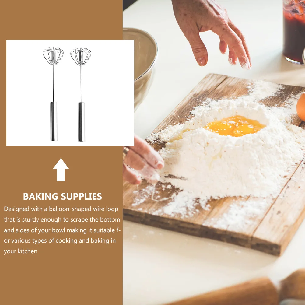 

2pcs Manual Egg Beater Stainless Steel Whisk For Baking Kitchen Restaurant Bakery Use Hand Mixer Ergonomic Handle No