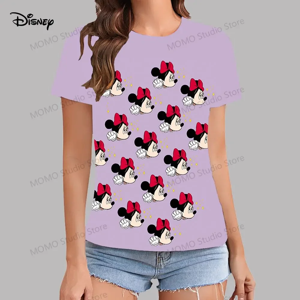 Camiseta de Mickey Mouse de Disney 100-6XL para niñas, ropa de moda urbana de manga corta de verano para mujeres con cuello redondo Kawaii 2024, familia Y2k