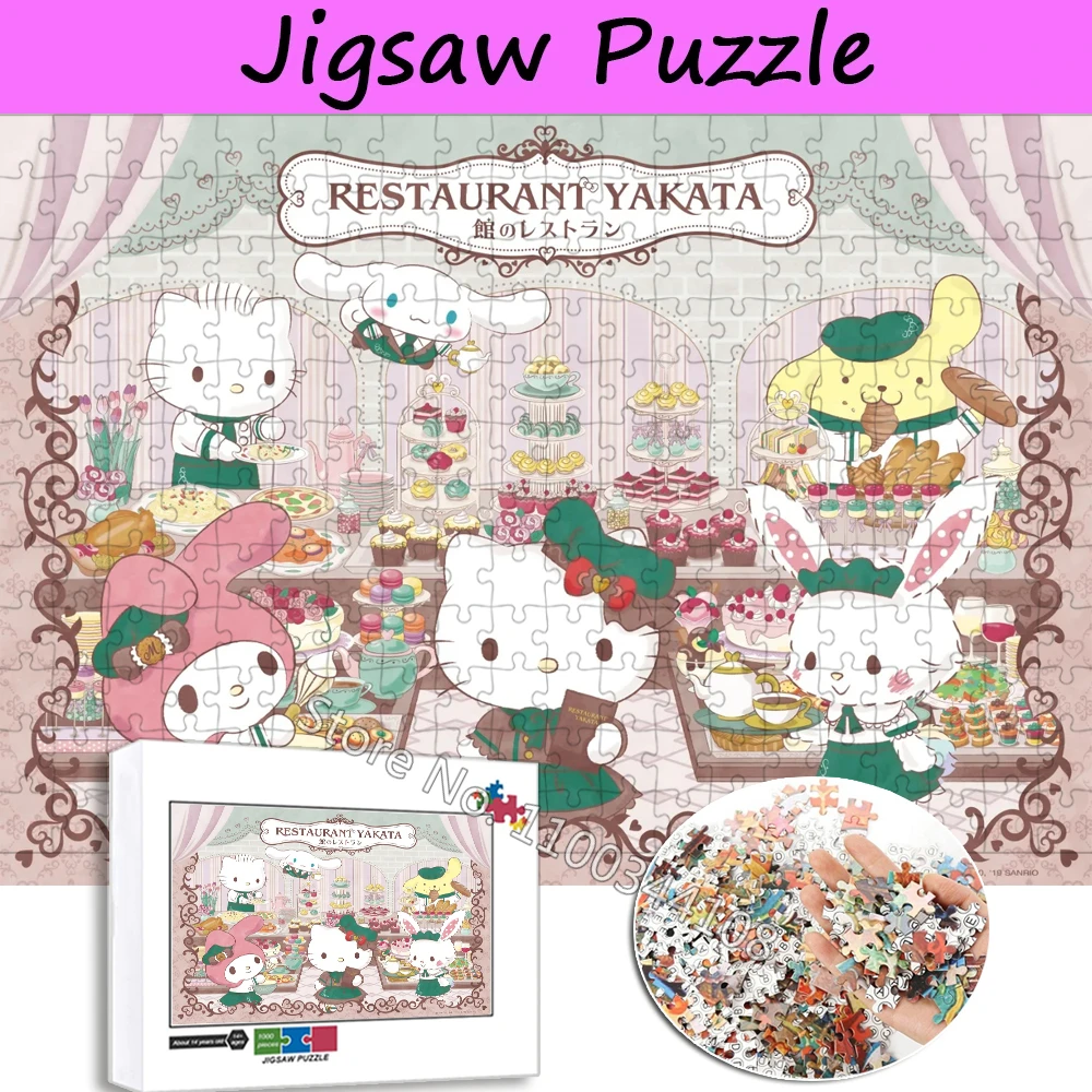 300/500/1000 Pieces Hello Kitty Puzzle Sanrio Characters Cartoon Jigsaw Puzzles for Children Handmade Toys Home Decoration Craft