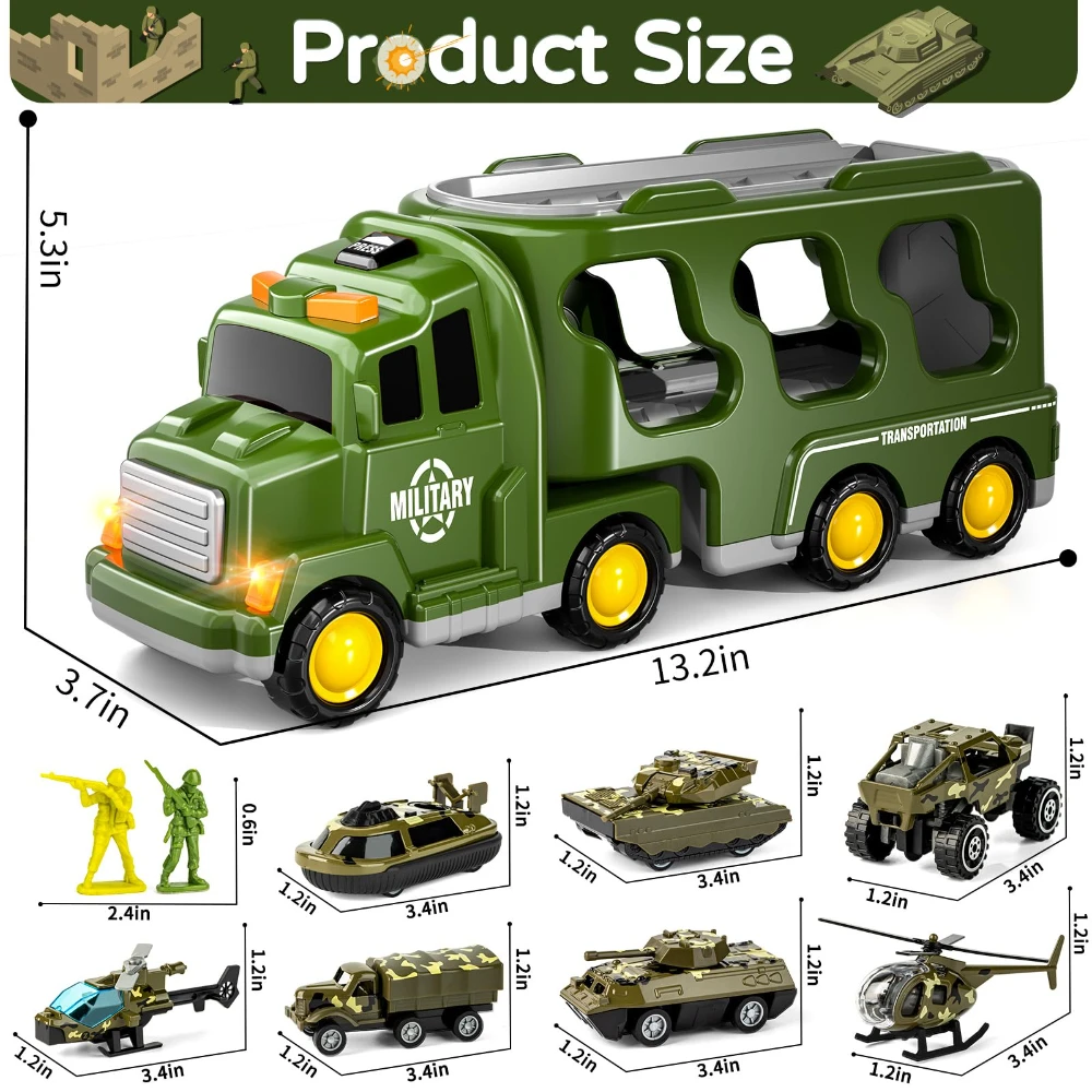 WizKidz-Ensemble de jouets de camion militaire vert pour enfants, chars de l'armée, soldat, son léger, enfants à partir de 3 ans, véhicule militaire semblant, ensemble de jeu