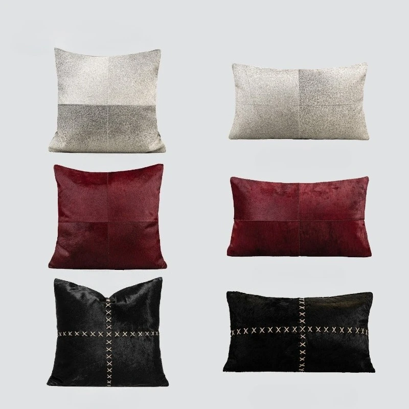 30X50/45X45/50X50CM Wine Red Splicing Throw Pillow Cover Modern Luxury Waist Cushion Cover Decor Home Decorative Pillowcase