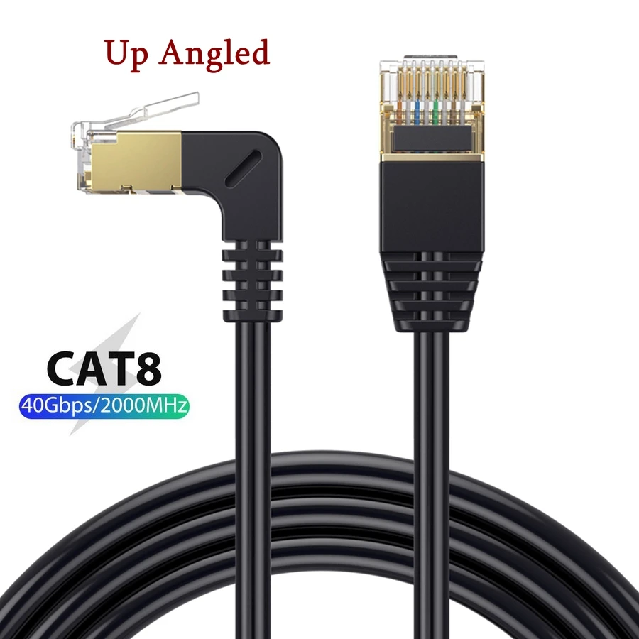 Cable Ethernet Cat8 Ultra delgado, SFTP, 40Gbps, 2000MHz, Cat 8, RJ45, red Lan, 90 grados, ángulo ascendente y descendente, Internet, Cable Ethernet