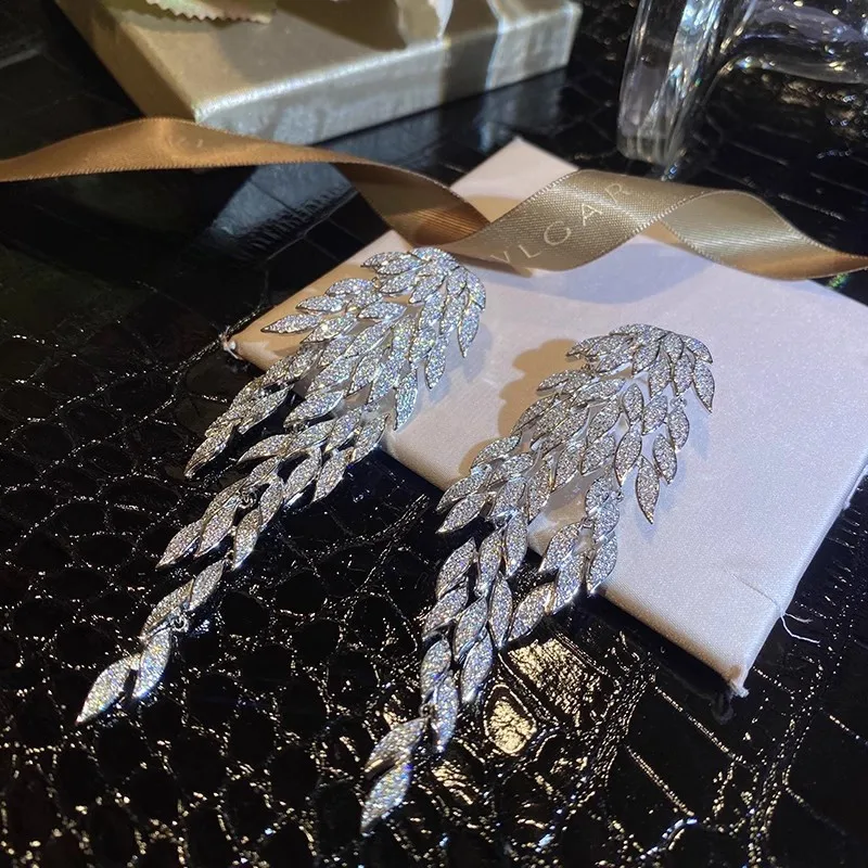 Zircon Leaf Tassel Fashion Earrings Wholesale