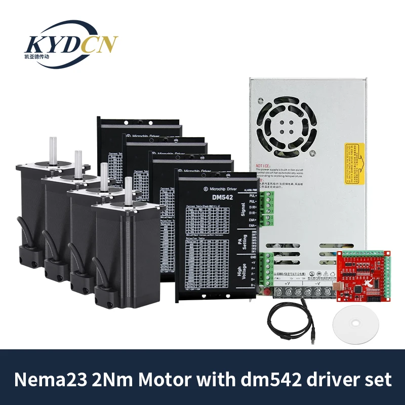 KYDCN 4Pcs Nema23 57HS76 2.3Nm Stepper Motor Kit+DM542 Driver+Mach3 Interface Board + 500W24V Power Supply For CNC engraving