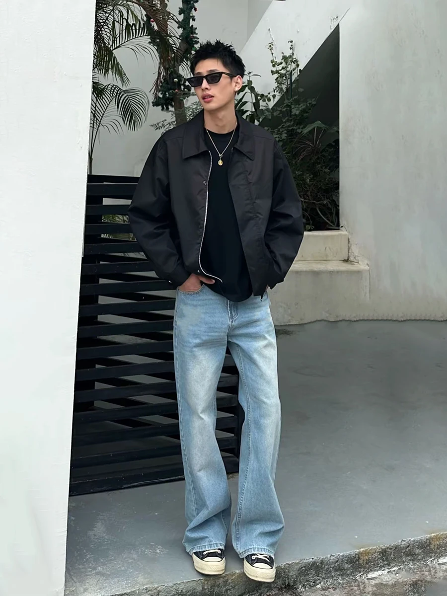 

Light Blue High Waist Flared Jeans Men's Spring Waed Straight Leg Trousers Cleanfit Comfortable Fit Long Pants