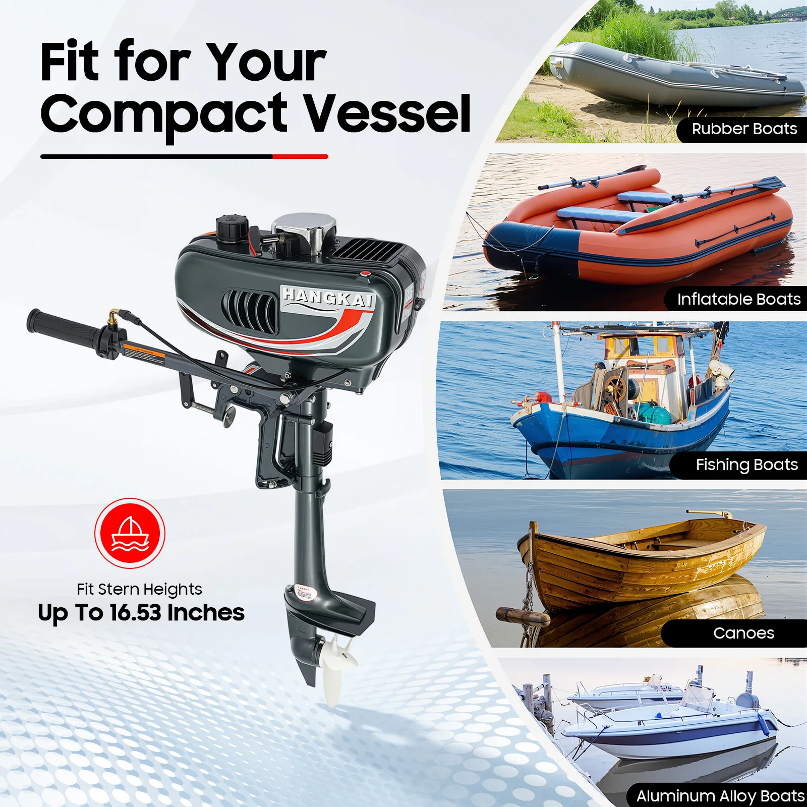 2-Stroke 3.5HP Outboard Motor 2.5KW 49cc Manual Start with CDI Ignition for Inflatable Boat Fishing Boat Kayak