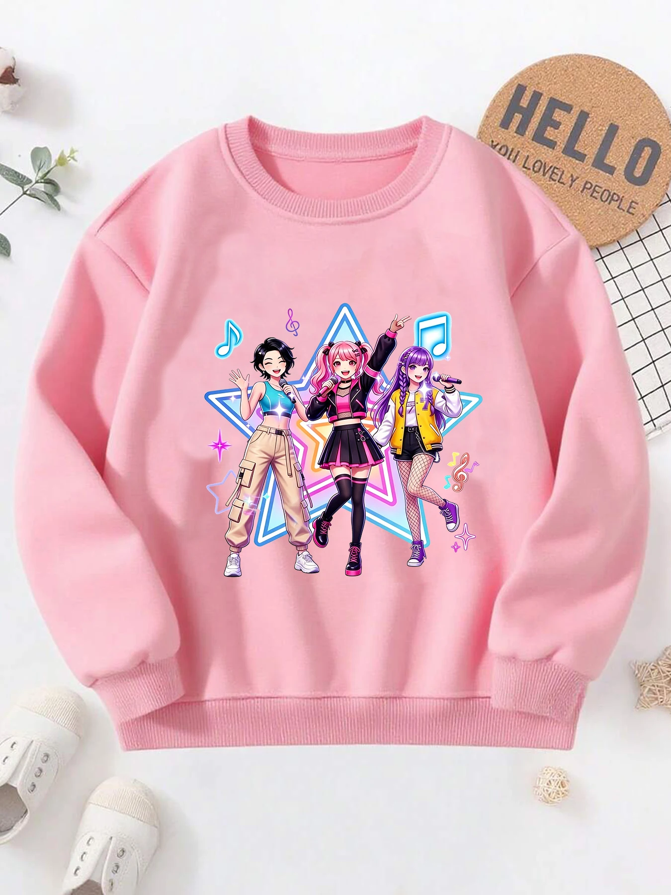 Mädchen-Sweatshirt mit Kpop-Idol-Grafik, Rundhalsausschnitt, langärmlig, lässiger Pullover für Kinder – Detail 1