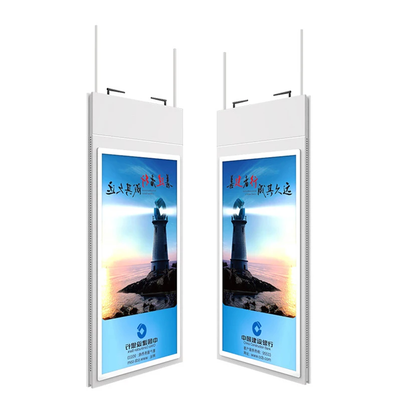 Pemutar Video Loop Digital LED LCD 55" Inci Dua Sisi Terang Tinggi untuk Pemasangan di Langit-langit Atap untuk Tampilan Jendela Komersial