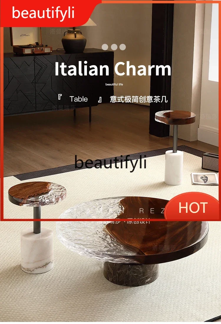 

Walnut solid wood coffee table designer simple modern living room art round coffee table combination D80