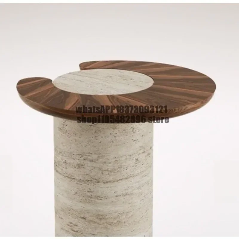 Italian minimalist round travertine edge few natural marble light luxury corner few