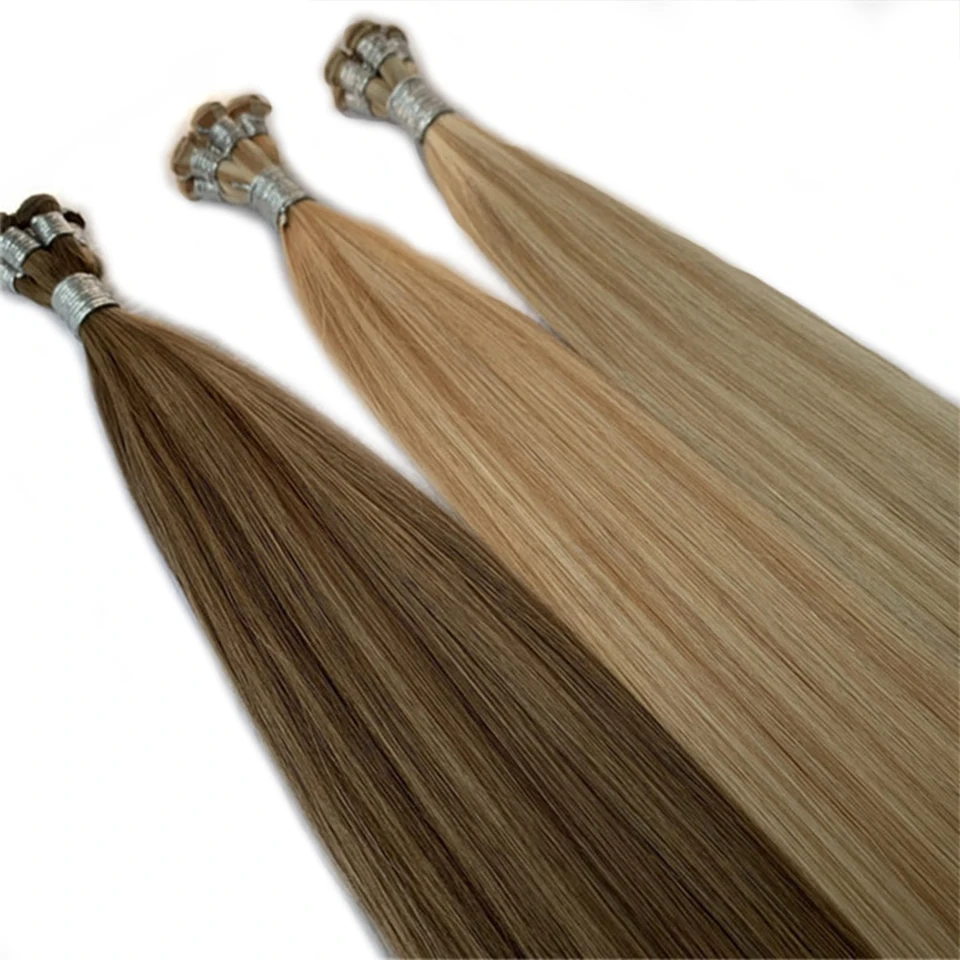 Hand Tied Premium Weft 100% Human Hair Extension Handmade Unprocessed Raw Virgin Human Hair Bundle Double Drawn Human Hair Weave