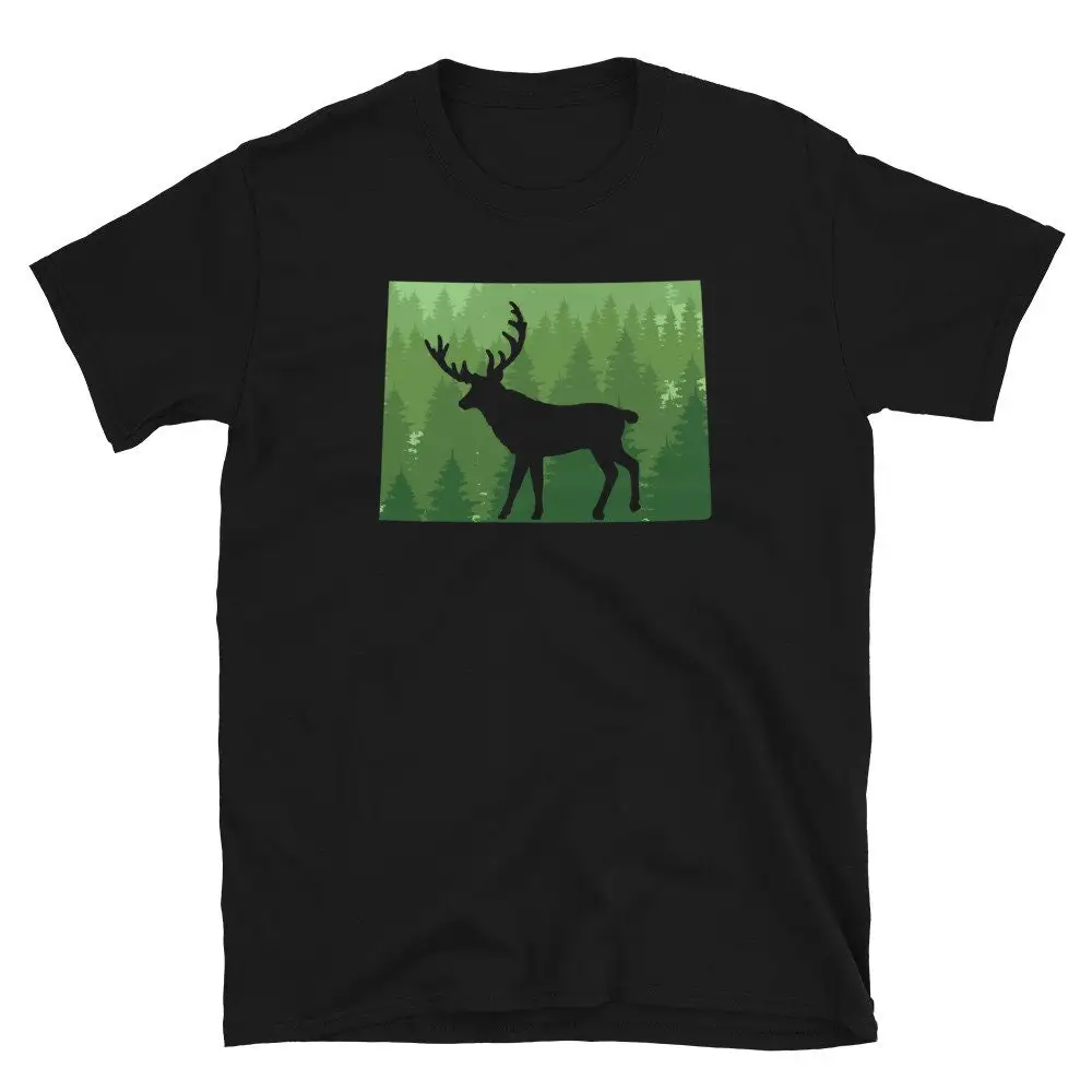 Wyoming State Map T Shirt Hunting Elk Silhouette Tress