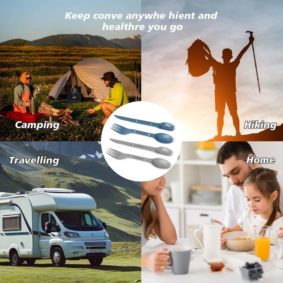 قابلة لإعادة الاستخدام 4in2 كومبو مجموعة أدوات التخييم 4 مجموعات ملعقة شوكة سكين أواني السفر المحمولة البلاستيك أدوات المائدة الظهر والعتاد ل Luh #5