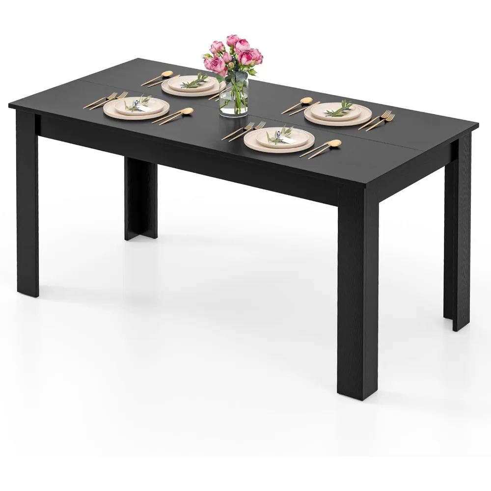 Black Dining Table for 6, Farmhouse 63’’ Rectangular with L Shaped Legs for Dining Room, Kitchen, Restaurant