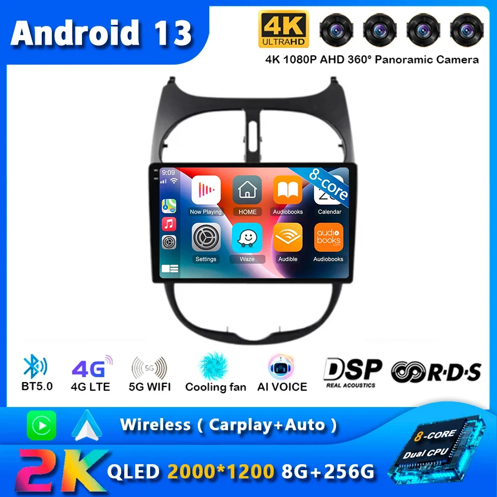 

Android 13 Car Radio Carplay For Peugeot 206 206CC 206SW 2001 2002 - 2016 Navigation GPS Multimedia Player Stereo wifi+4G DSP BT