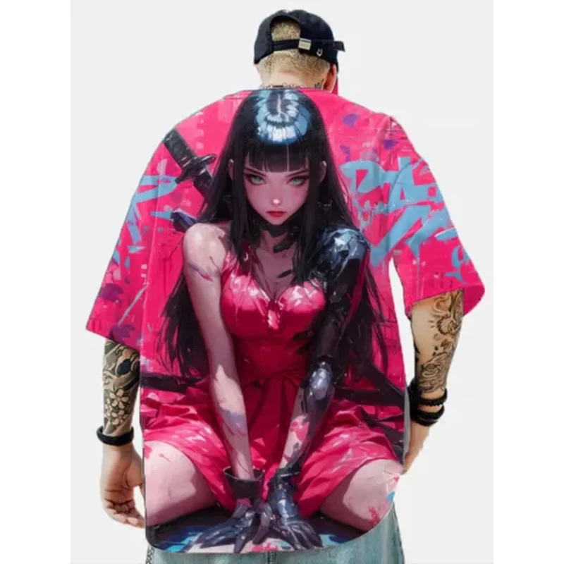 

Men's T-Shirt Anime Girl Character Tee 3D Sexy Beauty Printed t shirt Loose Casual Street Men Top Oversized Short Sleeve T-shirt