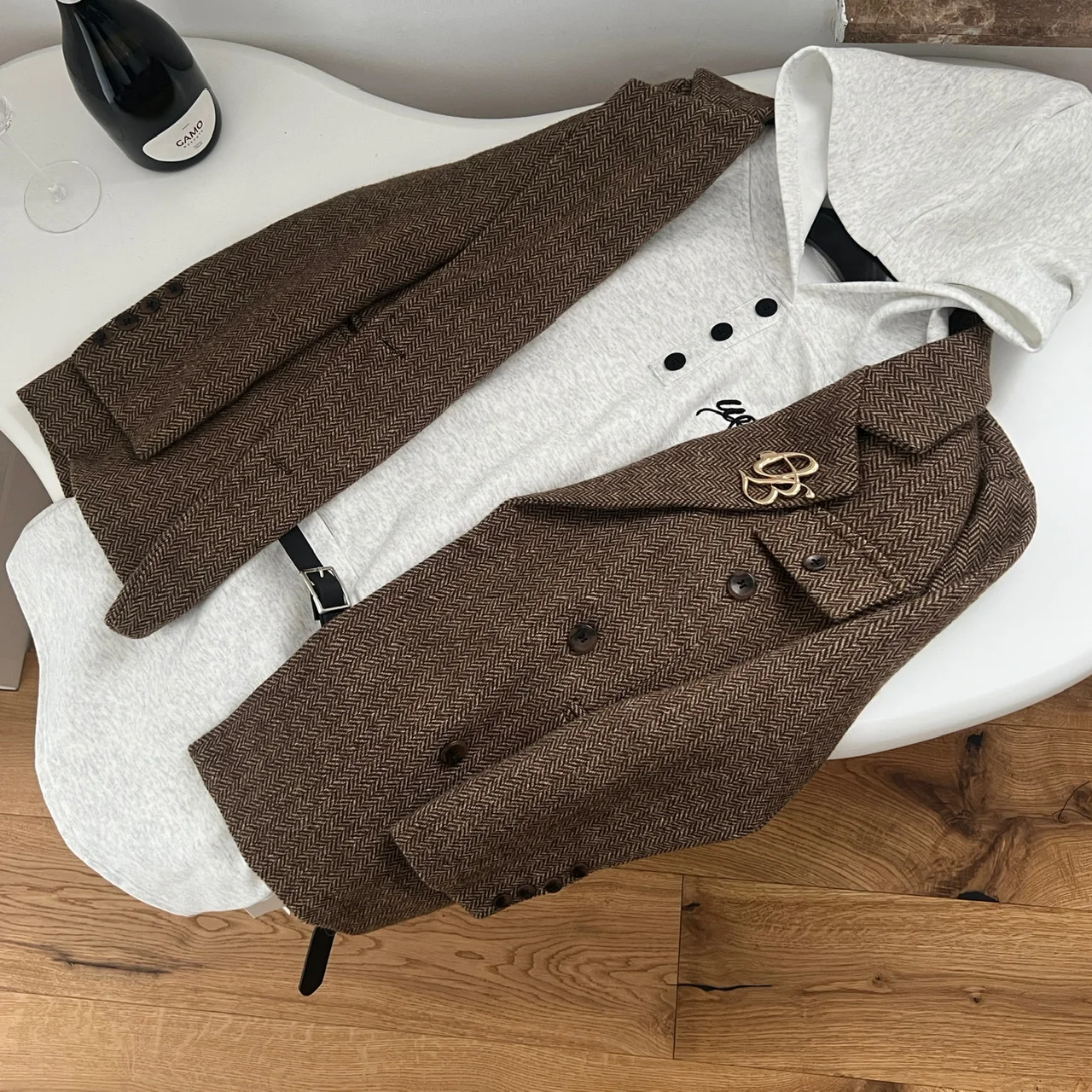 여성용 빈티지 한국 패션 다크 브라운 더블 브레스티드 블레이저 코트, 긴팔, 우아한 작업 재킷, 시크한 2024, 가을, 겨울