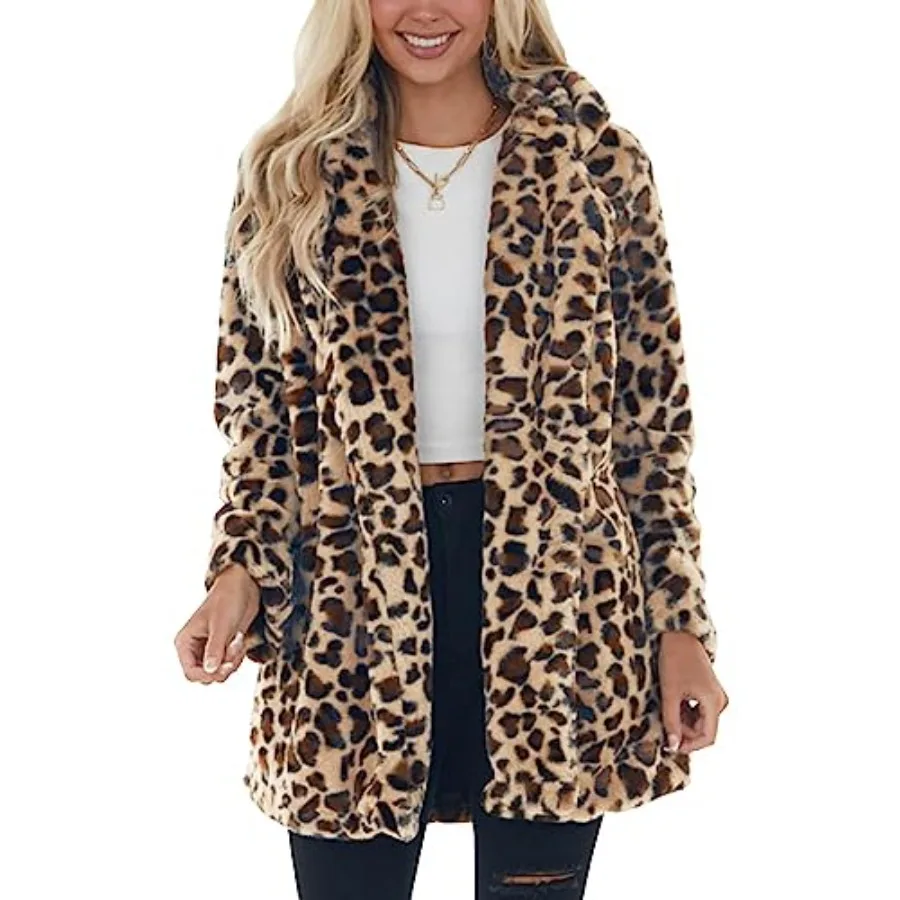 

Женские куртки из искусственного меха Omoone: осенне-зимние леопардовые пальто свободного кроя с карманами