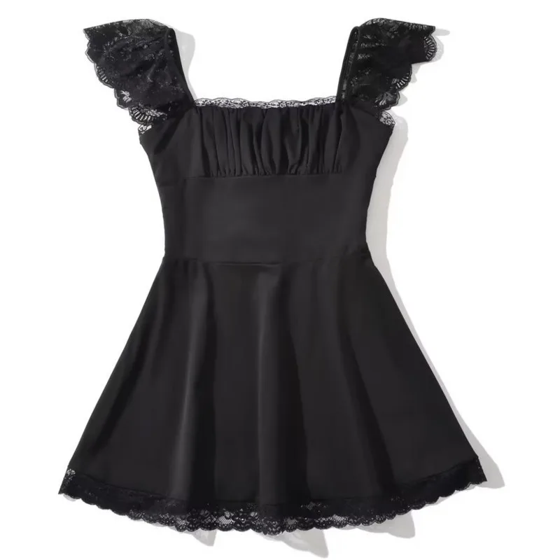 HKSH صيف جديد إمرأة أنيق الحلو المد الداكن الفرنسية الشارع الشهير فستان كاجوال Ins مثير الدانتيل لوحة الخصر يتقلص تنورة قصيرة HK5179