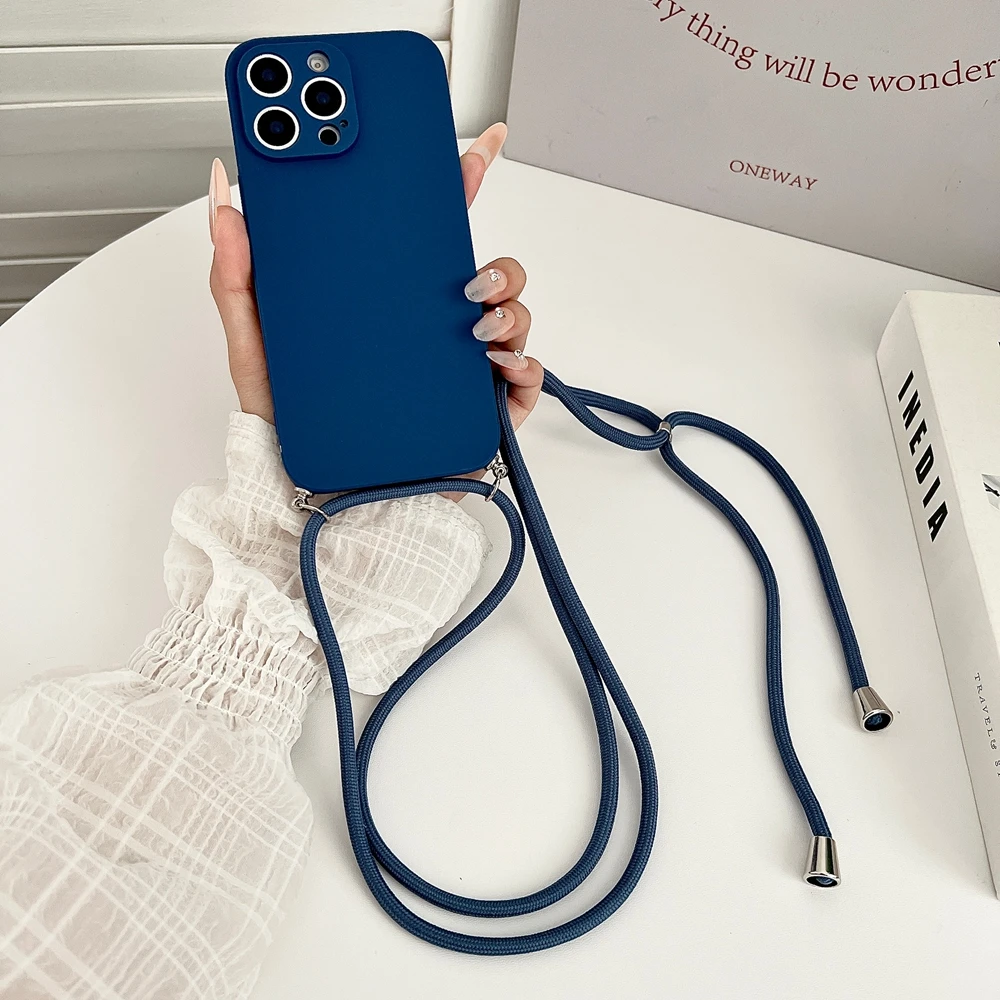 Crossbody-Halsketten-Riemen, weiche Silikonhülle für iPhone 16 15 14 13 12 MiNi 11 Pro X XR XS Max 7 8 Plus 16E SE Lanyard-Schnurabdeckung