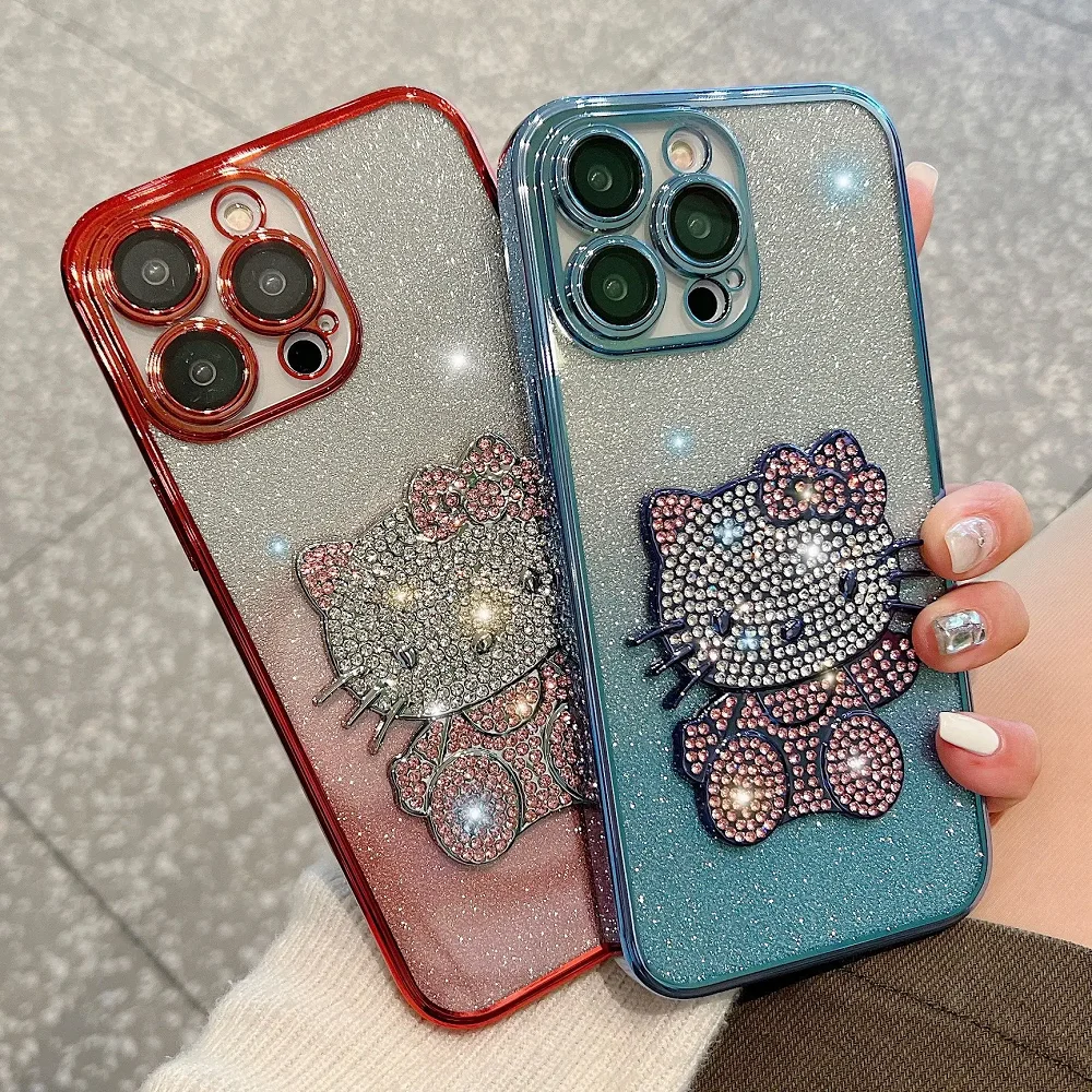 

Sanrio Hello Kitty Phone Case for IPhone15/13promax/12/14plus Full Pack Lens Cartoon Rhinestone Phone Case Girl Fashion