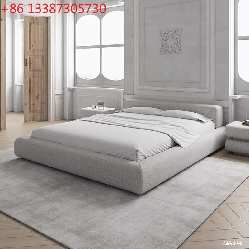 High-end fabric bed Modern simple tofu block tatami double master bedroom bed