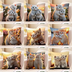 Couple Cat Print Decorative Pillowcase Bedroom Living Room Square Cushion Pillowcase