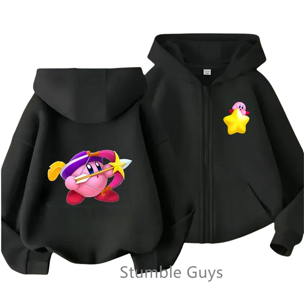 Fashion Star Kirbys Zipper Hoodie Kids Clothes Boys Trucksuit Kawaii Girls Sweatshirt Anime Long Sleeve Children Casual Tops