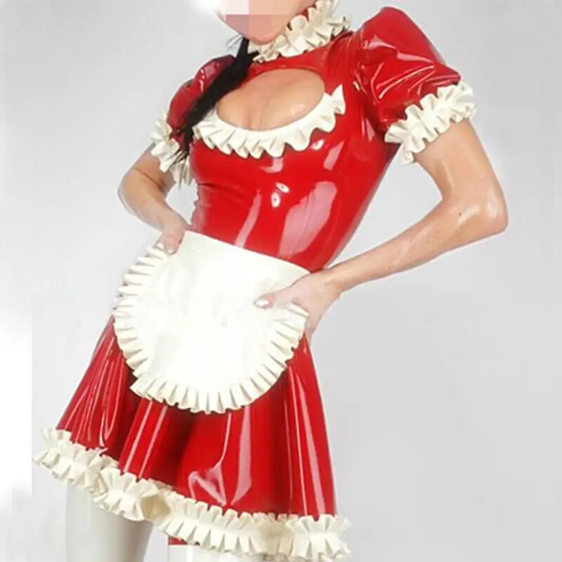

Maid Latex Dress with Apron Uniform Temptation Back Zipper Role Play Club Costume
