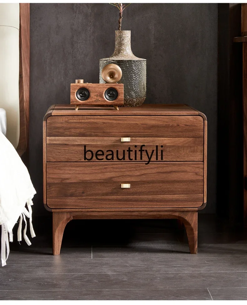 

North American black walnut solid wood bedside table Nordic simple, handle bedside table Master bedroom locker6239