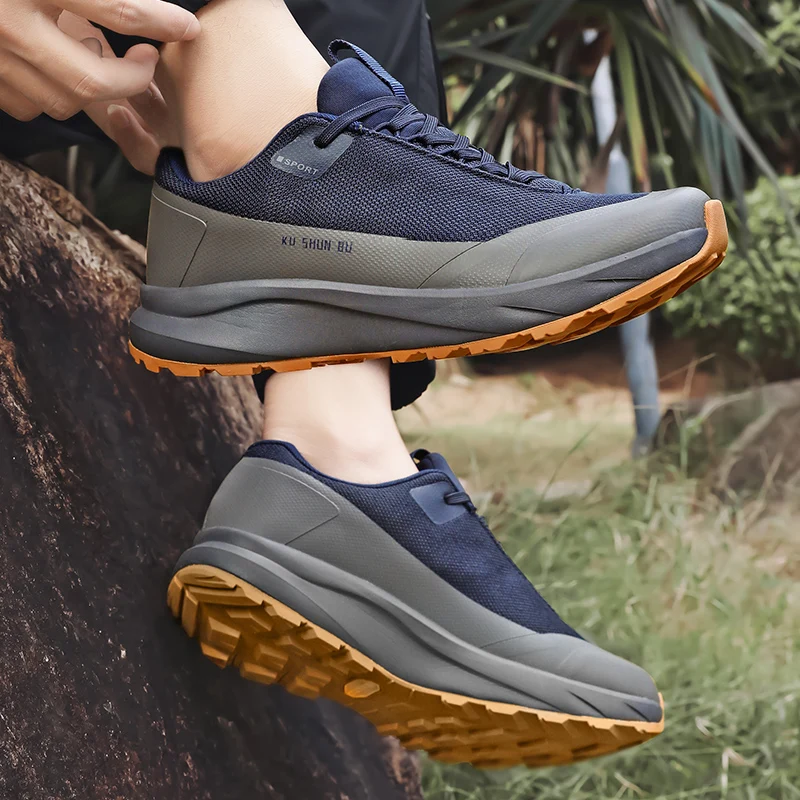 

Мужские кроссовки для трейлраннинга 2026: бежевые с синим, для активного отдыха, дизайнерские, нескользящие, для ходьбы и спорта