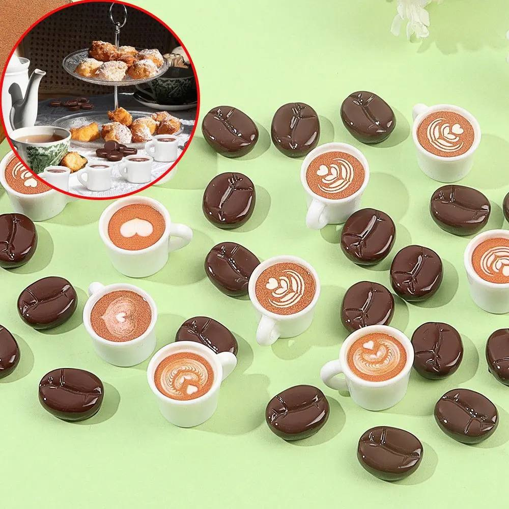 3/5/6/10/12/14/20/28pcs Mix-color Coffee Cups, Coffee Bean Shaped Non Porous Beads,DIY Accessories, Party Decoration Accessories