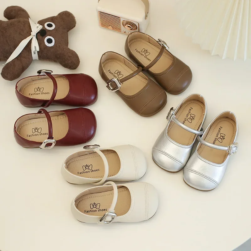 

2025 Children Leather Shoes for Girls Spring New Fashion Elegant Comfortable French Style Mary Jane Casual Versatile Chic Shoes