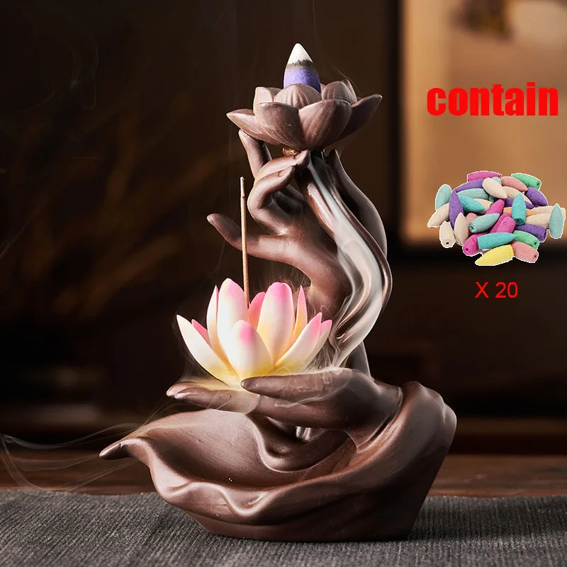 Contains 20 incense Buddhist Lotus return incense craft stove home incense fused Yoga stove home ornaments candle incense seat psychotherapy incense stove suitable for gifts