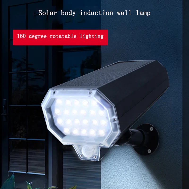 

IP65 Outdoor Rainproof Yard Lamp Solar Body Induction Simulation Monitoring Wall Lamp 160 ° Automatic Rotating LED Lighting