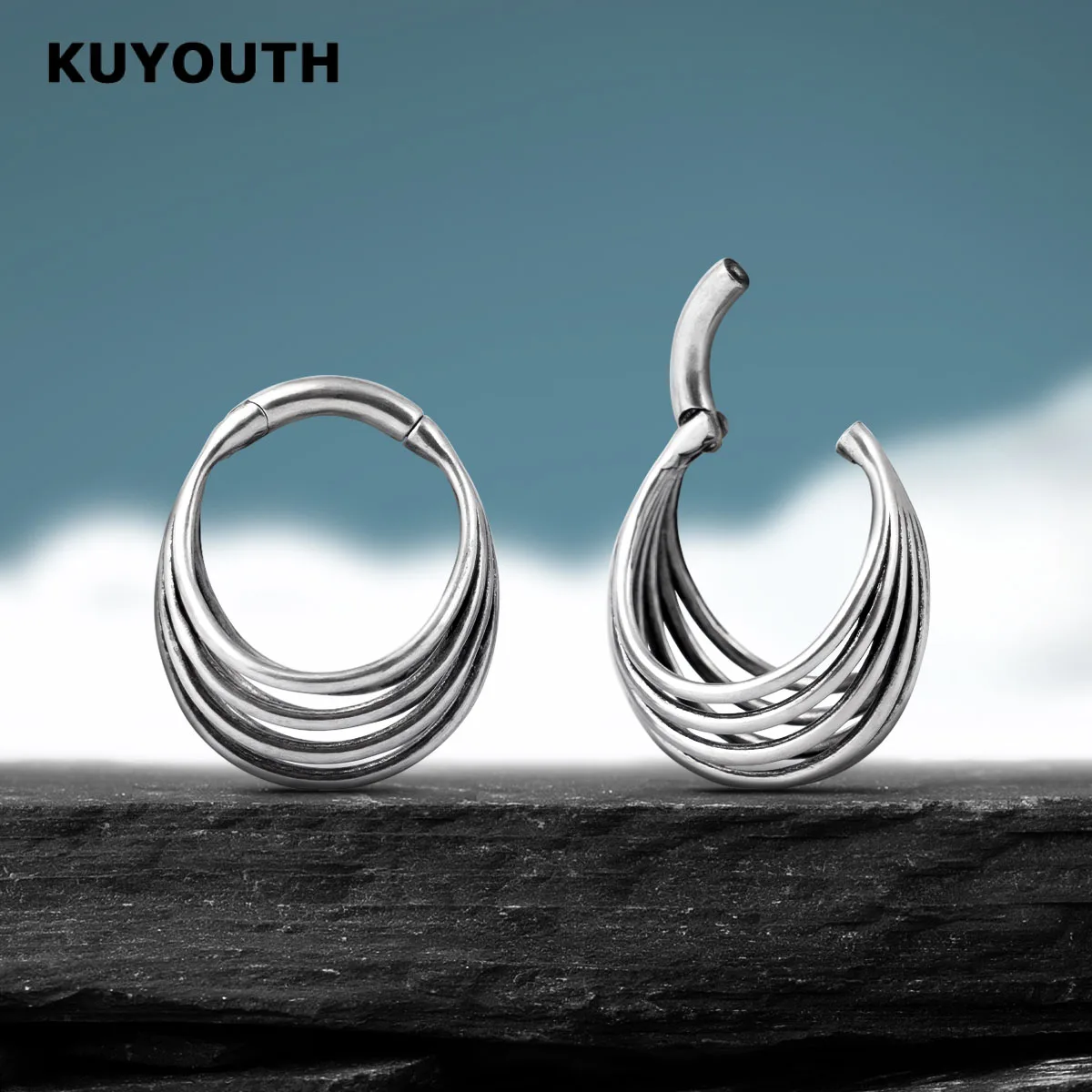 

KUYOUTH 1Pair Simple Geometric Multi-Layer Twisted Hoop Ear Gauges Ear Expanders Stretchers for Piercing Body Jewelry