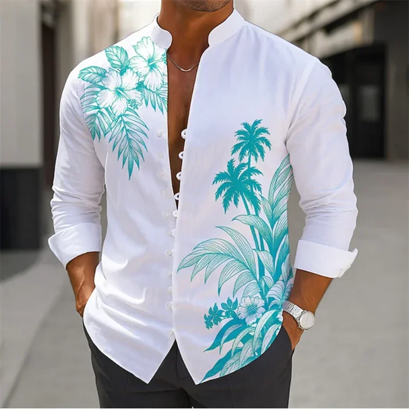 Men's 3D Plant Flower Print Long Sleeve Shirt Hawaii Vacation and Leisure Flip Button Shirt Fashion Casual Social Party Comfort