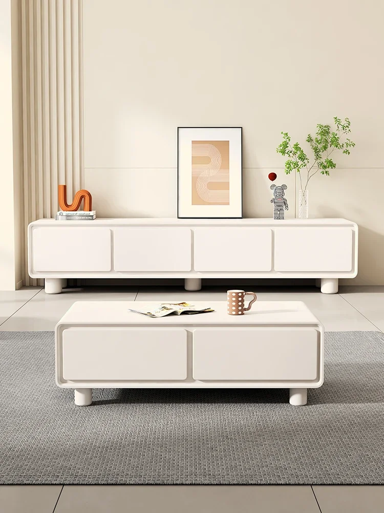 Cream style TV cabinet modern minimalist small unit floor standing coffee table storage cabinet living room household TV cabinet