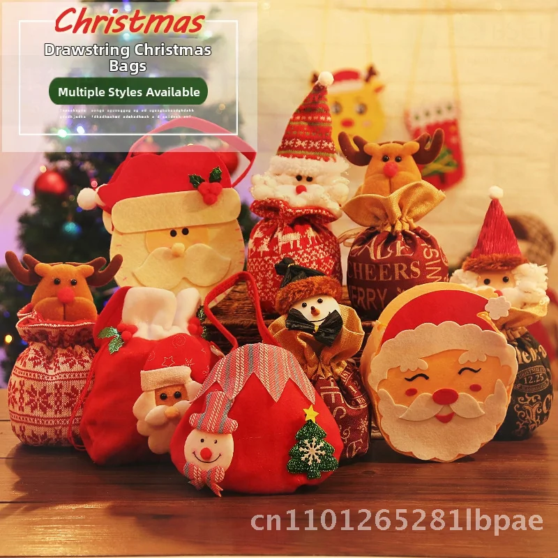 

Cute Old Man Apple Christmas Gift Bag Eco-Friendly Cloth Tote for Children's Christmas Eve Candy Treat Semi-Manual Mechanical