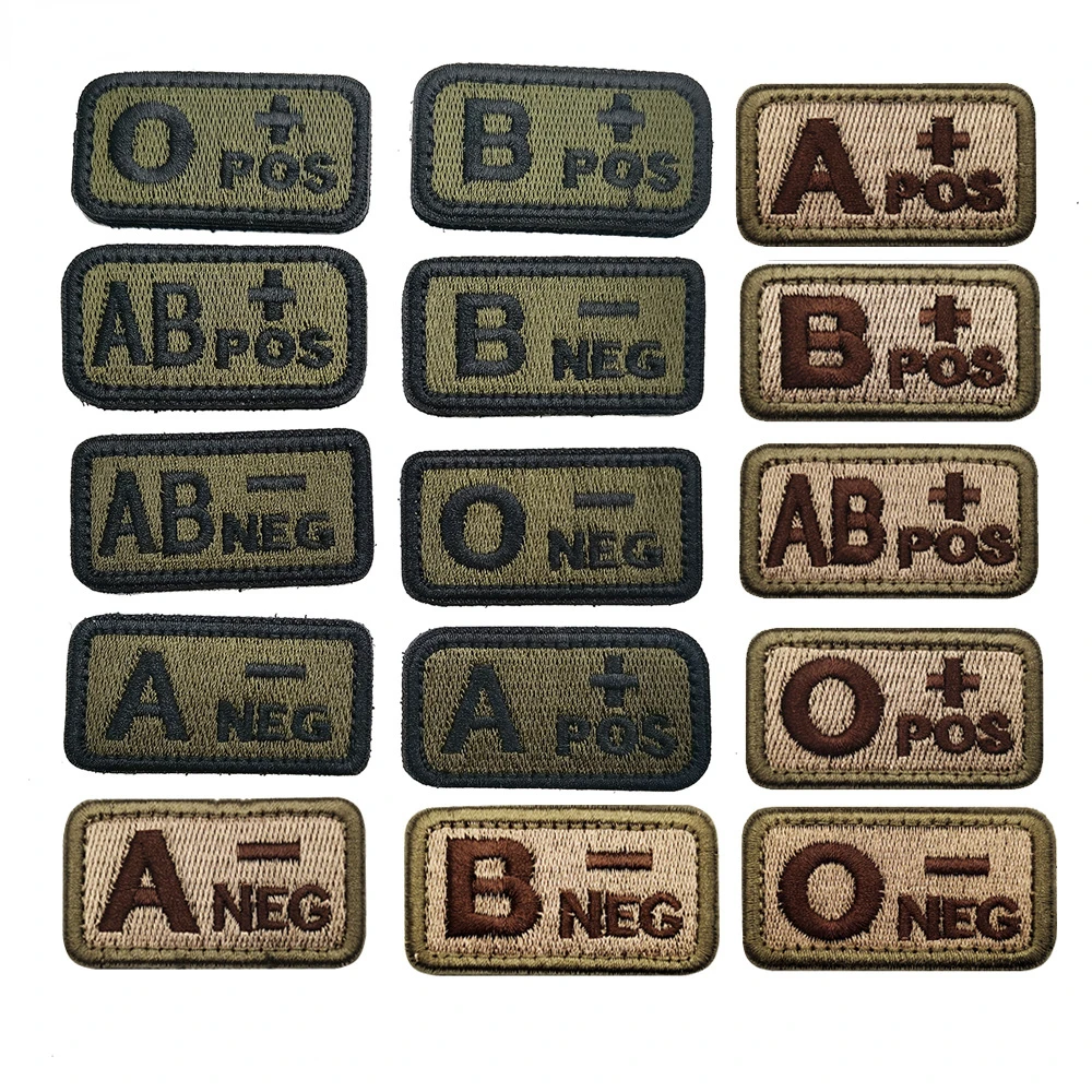 Pełne hafty Rodzaje krwi Naszywka Army Green Human Blood Group Strip Badges Hook Loop A AB O B+POS Naklejki na tkaninę Multi Patterns