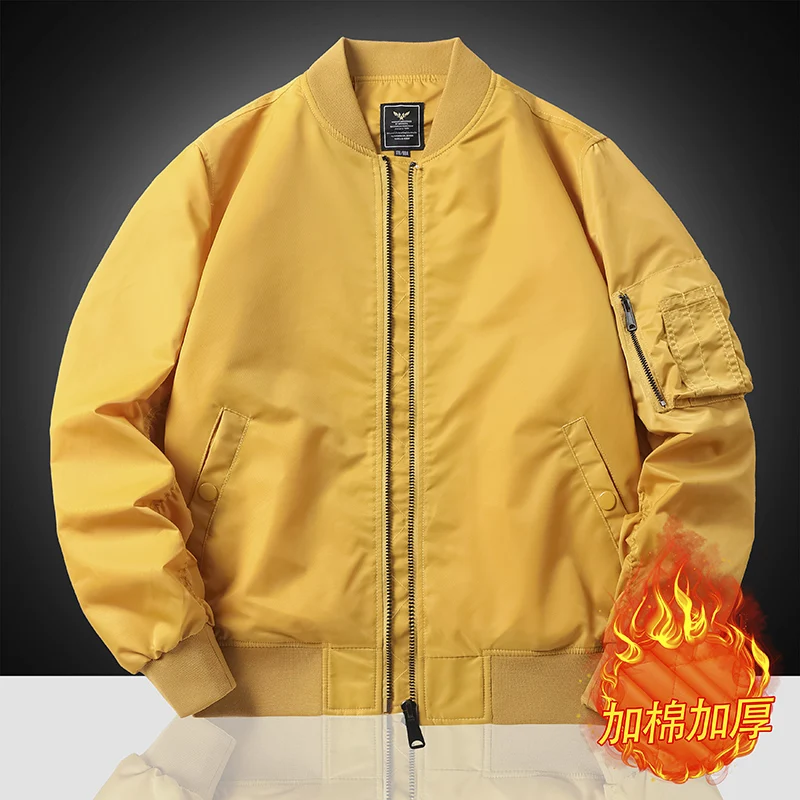 

High Quality Cotton Flight Jacket for Men in Autumn and Winter, with A Thick and Warm Stand Up Collar, Suitable for Streetwear
