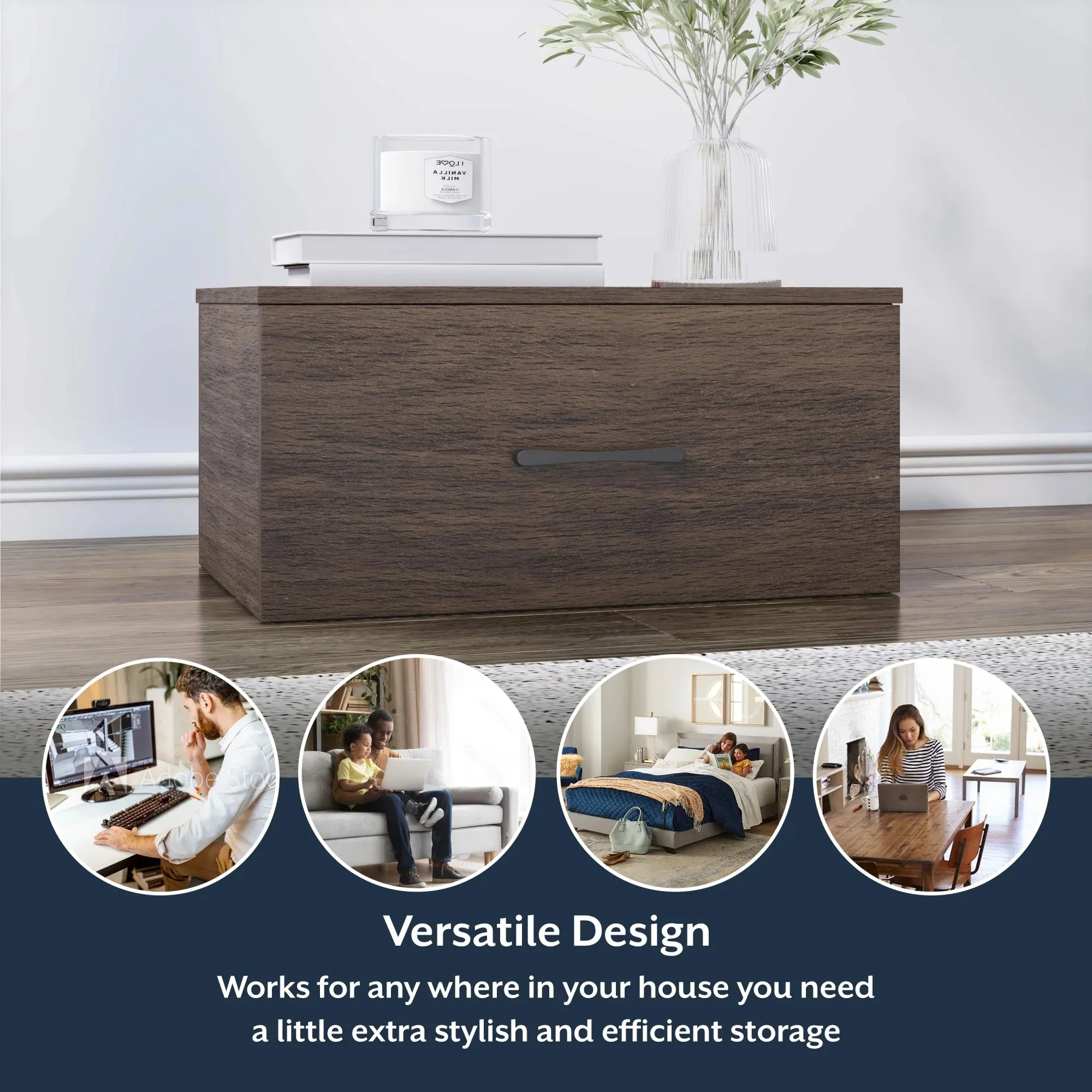 Sistema de almacenamiento modular con un cajón, nogal