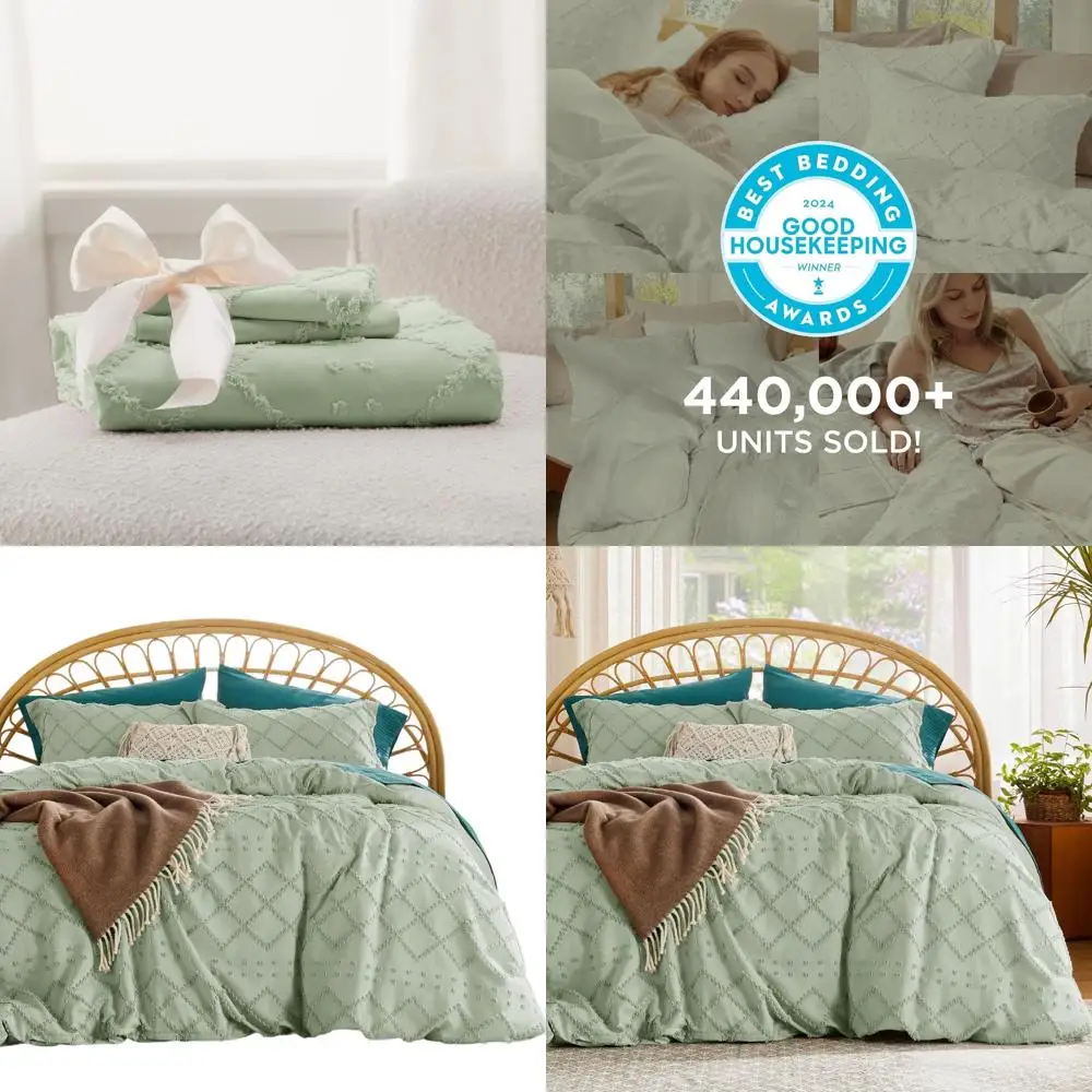 

Пододеяльник King Size в стиле бохо - шалфейно-зеленый, дышащий и мягкий, моющийся, для всех сезонов, в комплекте 1 пододеяльник