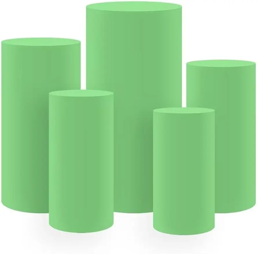 Set of 5 Spandex Cylinder Plinth Pedestal Stand Covers Spring Green for Birthday Party Event Decor