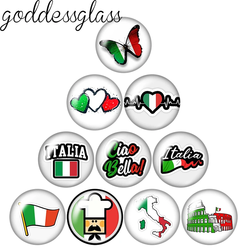 Love Italy Italian Ciao Bella Love Pizza 10pcs 12mm/20mm/25mm Round photo glass cabochon flat back Making findings Jewelry