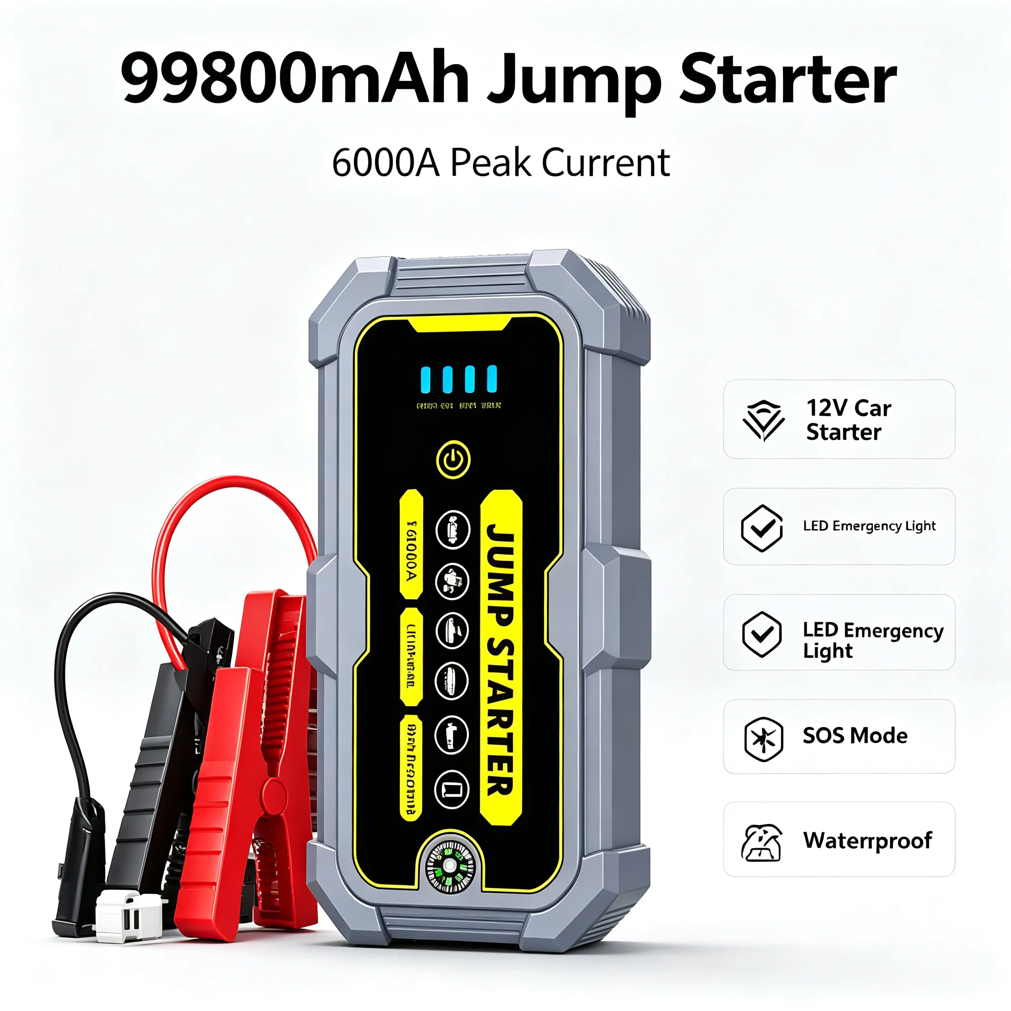 6000A Car Jump Start Supply 12V Large Capacity Car Automotive Battery Charger Backup Ignition And Waterproof Mobile Power Bank