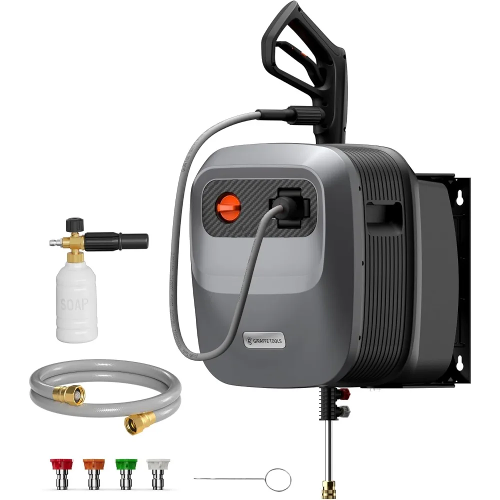 

Grandfalls Pressure Washer G20 Pro, 2500 PSI 2.2 GPM, 180° Wall Mounted Power Washer, Auto-Retract with 65FT Hose Reel, 5 Nozzl