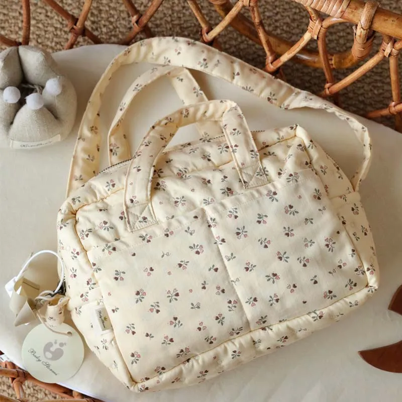 Mommy Bag Storage Bag Multi-functional Shoulder Bag Cotton Quilted Floral Portable Handbag Crossbody Lunch box Bag