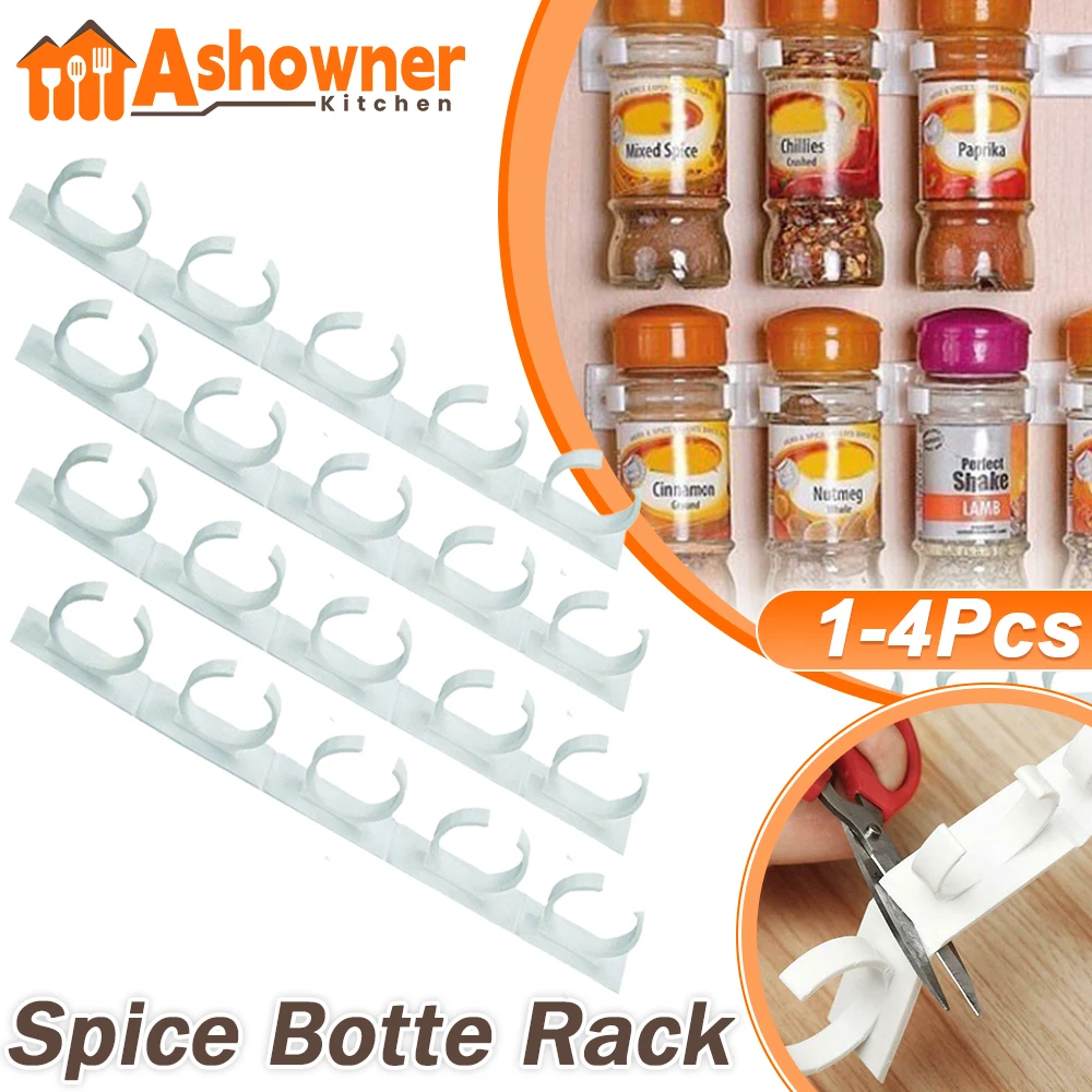 2/3/4Pcs Spice Bottle Rack Kitchen Storage Organizer Wall Mount Adhesive Holder DIY Kitchen Supplies Door Hooks Spice Organizer